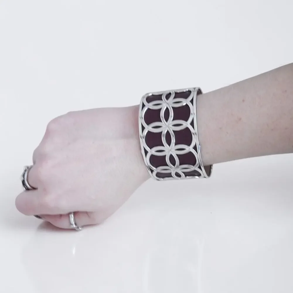 Brighton Christo NYC Wide Cuff Bracelet Reversible Leather Silver Plated